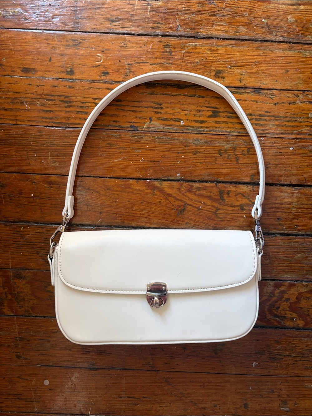 White Shoulder Bag with Silver Hardware - Classic Minimalist Style